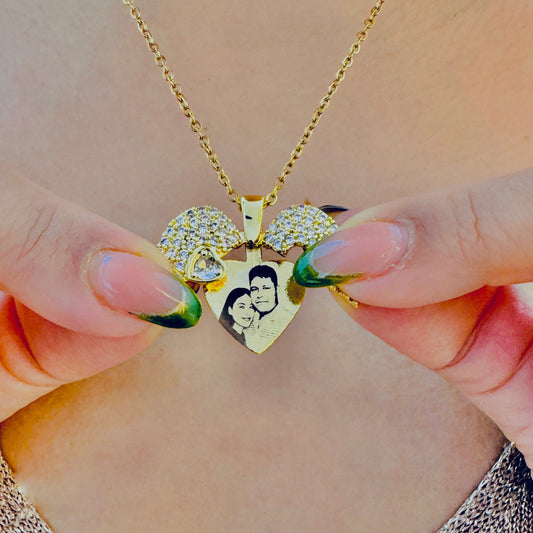 COLLAR DE CORAZON BRILLANTE CON RETRATO PERSONALIZADO