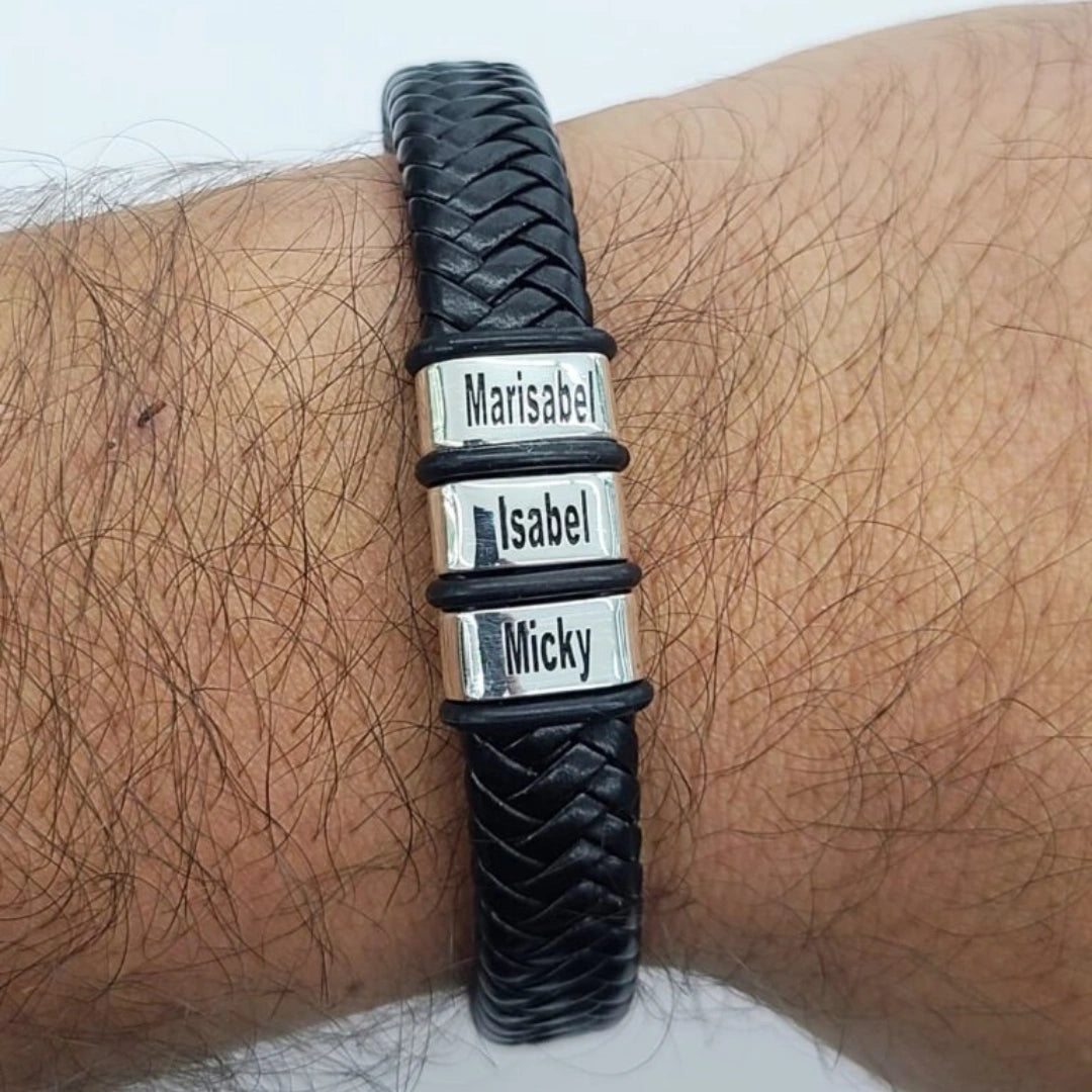 PULSERA PERSONALIZADA PREMIUM DE CUERO 1 A 3 PLACAS