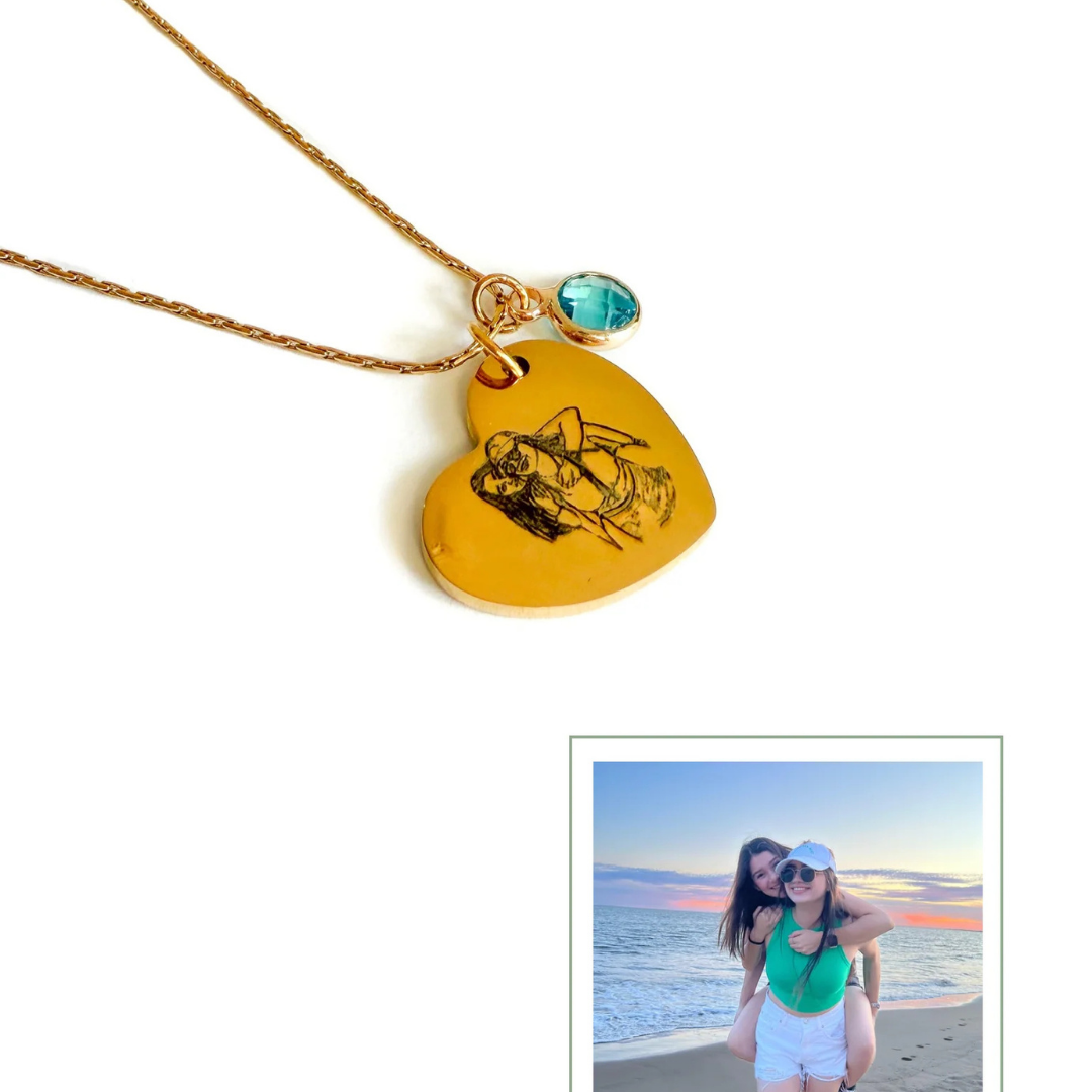 COLLAR DE CORAZON CON RETRATO PERSONALIZADO Y CRISTAL